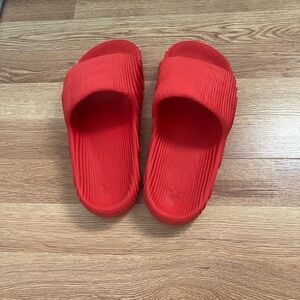 adidas Bold Red Ribbed Slide Sandals
